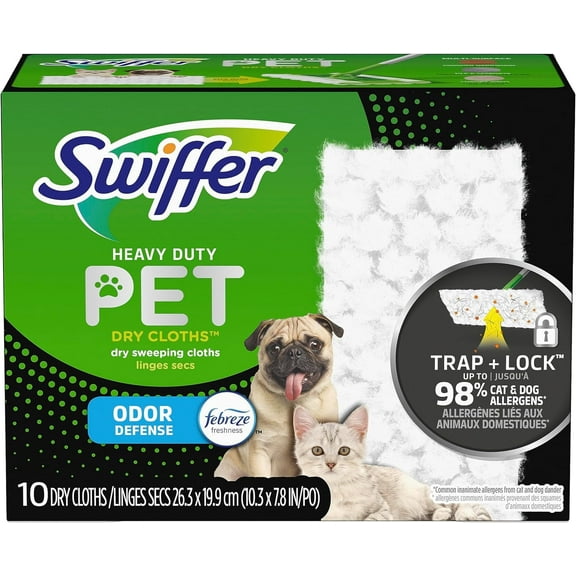 Swiffer Sweeper Pet Heavy Duty Dry Sweeping Cloths with Febreze Odor Defense, 10 count