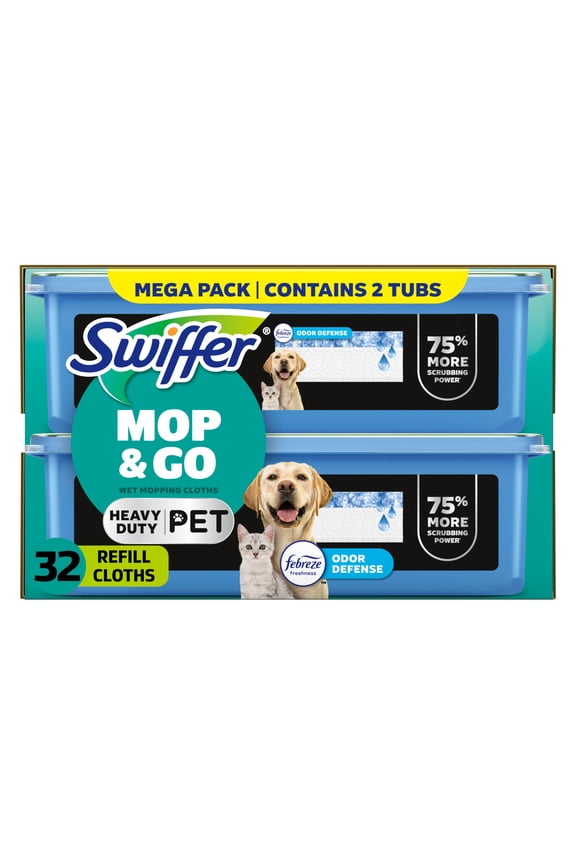 Mop & Go Heavy Duty Pet Wet Refills, Odor Defense, 2x16 Count