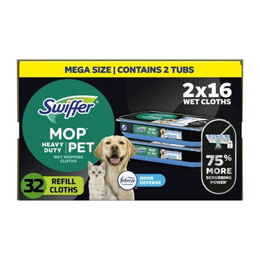 Swiffer Sweep + Mop Pet, Heavy Duty Wet Refills, Multi-Surface Floor Cleaner, Fresh Scent, 32 Count