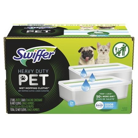 Swiffer Sweeper Pet Heavy Duty Multi-Surface Wet Cloth Refills, Fresh Scent, 32 ct - 2 Box (64 ct Total)