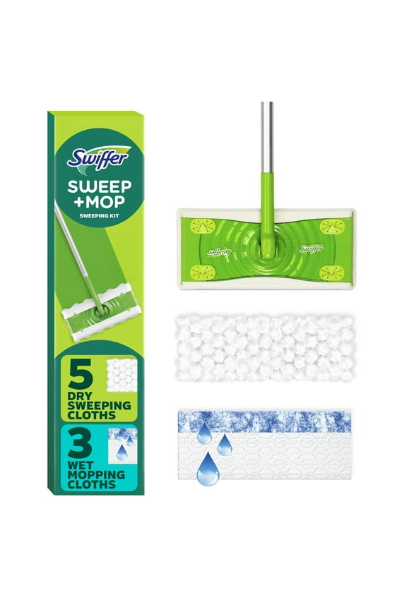 Sweep & Mop Dry + Wet Floor Mopping and Sweeping Kit, 1 Device, 5 Dry Cloths, 3 Wet Cloths