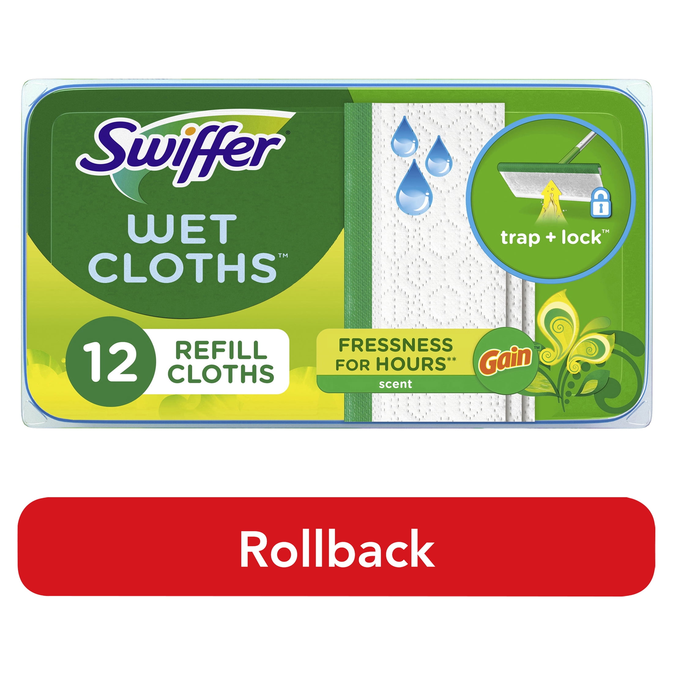 Swiffer Sweep + Mop, Wet Pads Refill, Floor Cleaner, Cleaning Cloths, Gain, 12ct