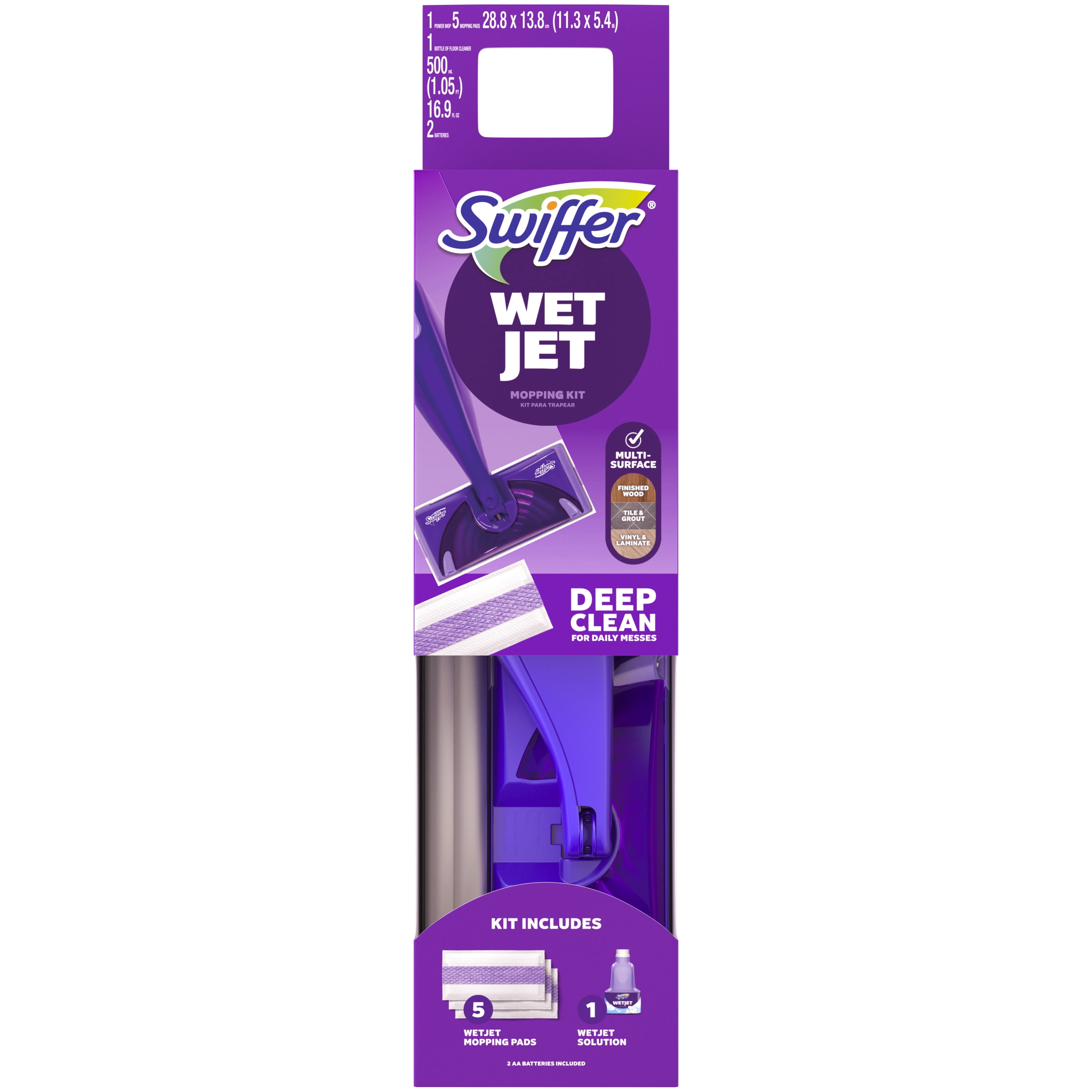 Swiffer Wet Jet Spray Mop, Fresh Scent, 1 Handle + 1 Solution & 5 Pads (Battery Included)