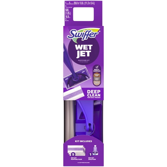 Swiffer Wet Jet Spray Mop, Fresh Scent, 1 Handle + 1 Solution & 5 Pads (Battery Included)