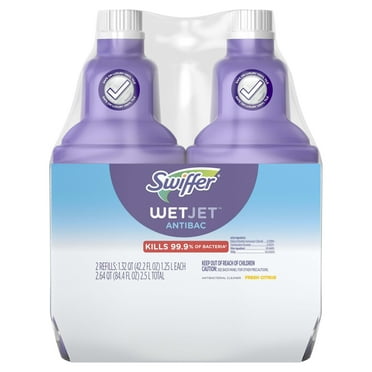 Swiffer Wet Jet Mop Refill Solution, Wood, Laminate, Tile, Floor Cleaner, Antibacterial, 42.2 fl oz, 2 Pack