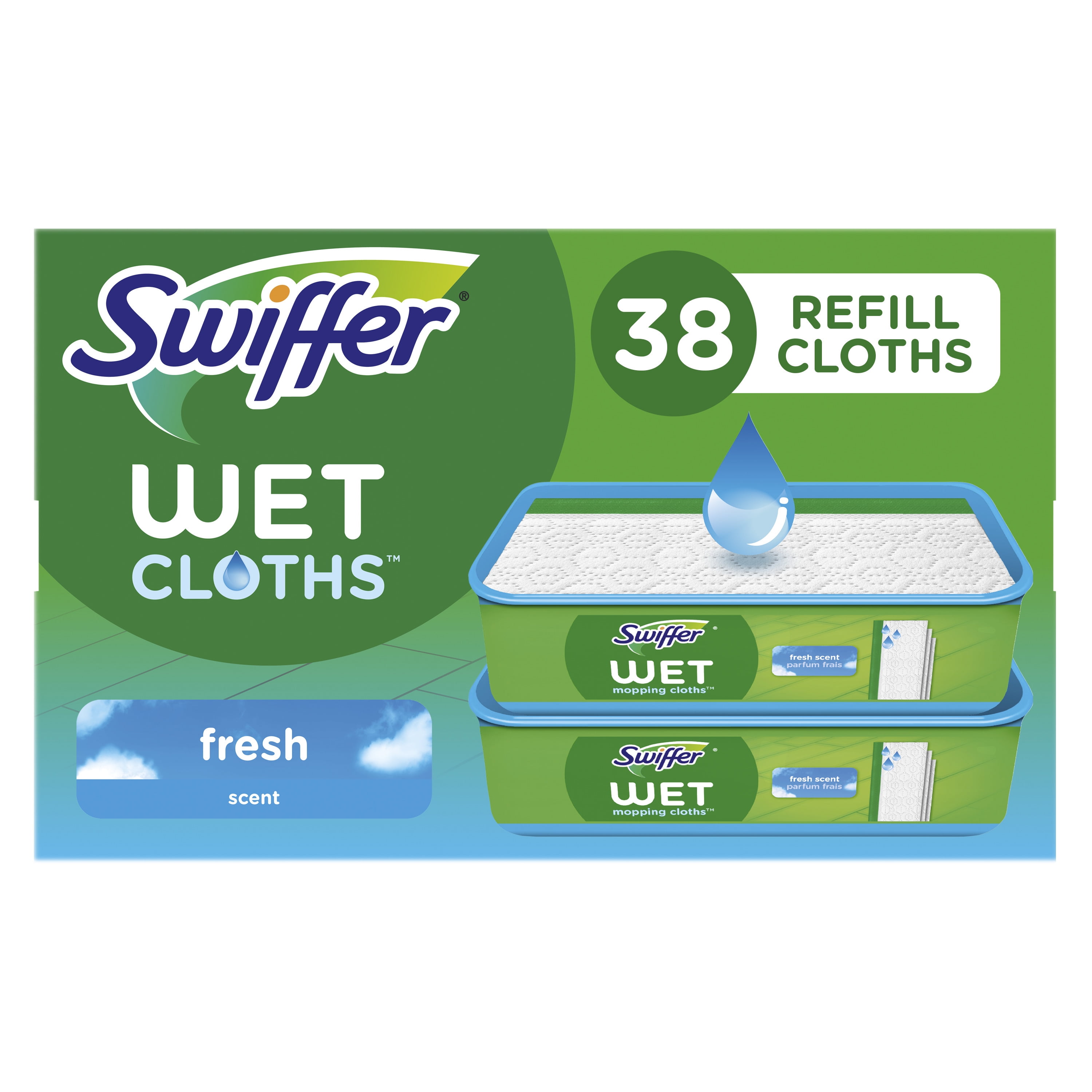 Swiffer Wet Mopping Cloths, Fresh Scent, 19 Count, Pack of 2