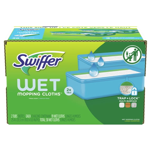 Swiffer Wet Mopping Cloths, Fresh Scent, 19 Count, Pack of 2