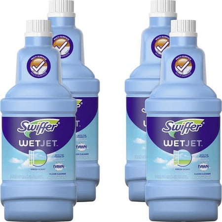 Swiffer WetJet Floor Cleaner - Liquid - 42.2 fl oz (1.3 quart) - Open-Window Fresh Scent - 4 / Carton - Clear | Bundle of 10 Cartons