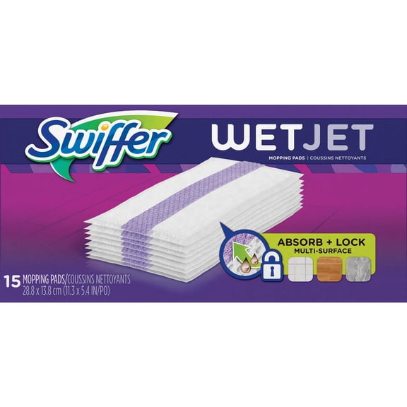 Swiffer WetJet Hardwood Floor Cleaner, Spray Mop Pad Refill, Multi Surface, 15 Count