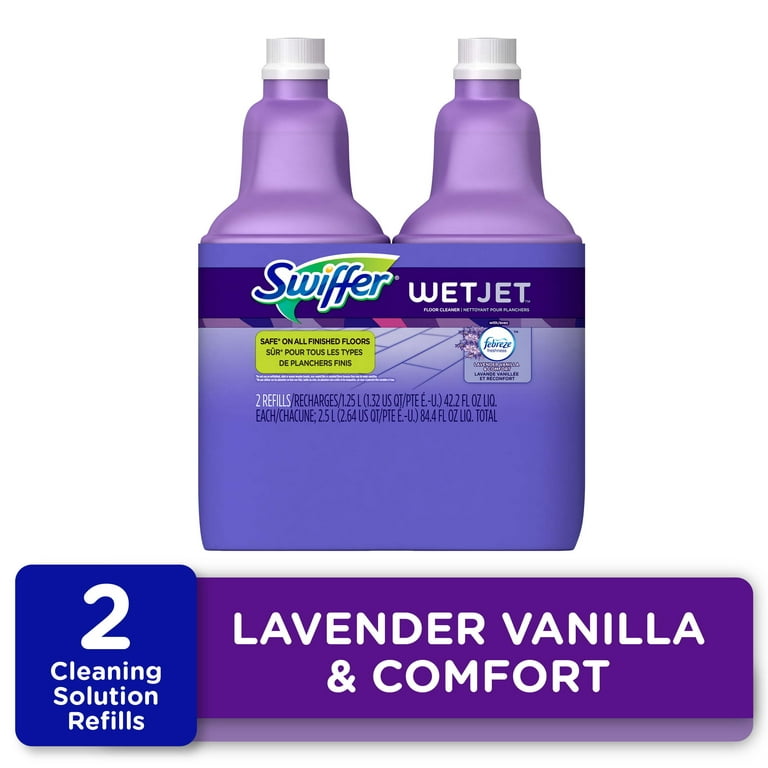 Swiffer WetJet Multi-Purpose and Hardwood Liquid Floor Cleaner Solution  Refill, Lavender Vanilla & Comfort, 42.2 fl oz