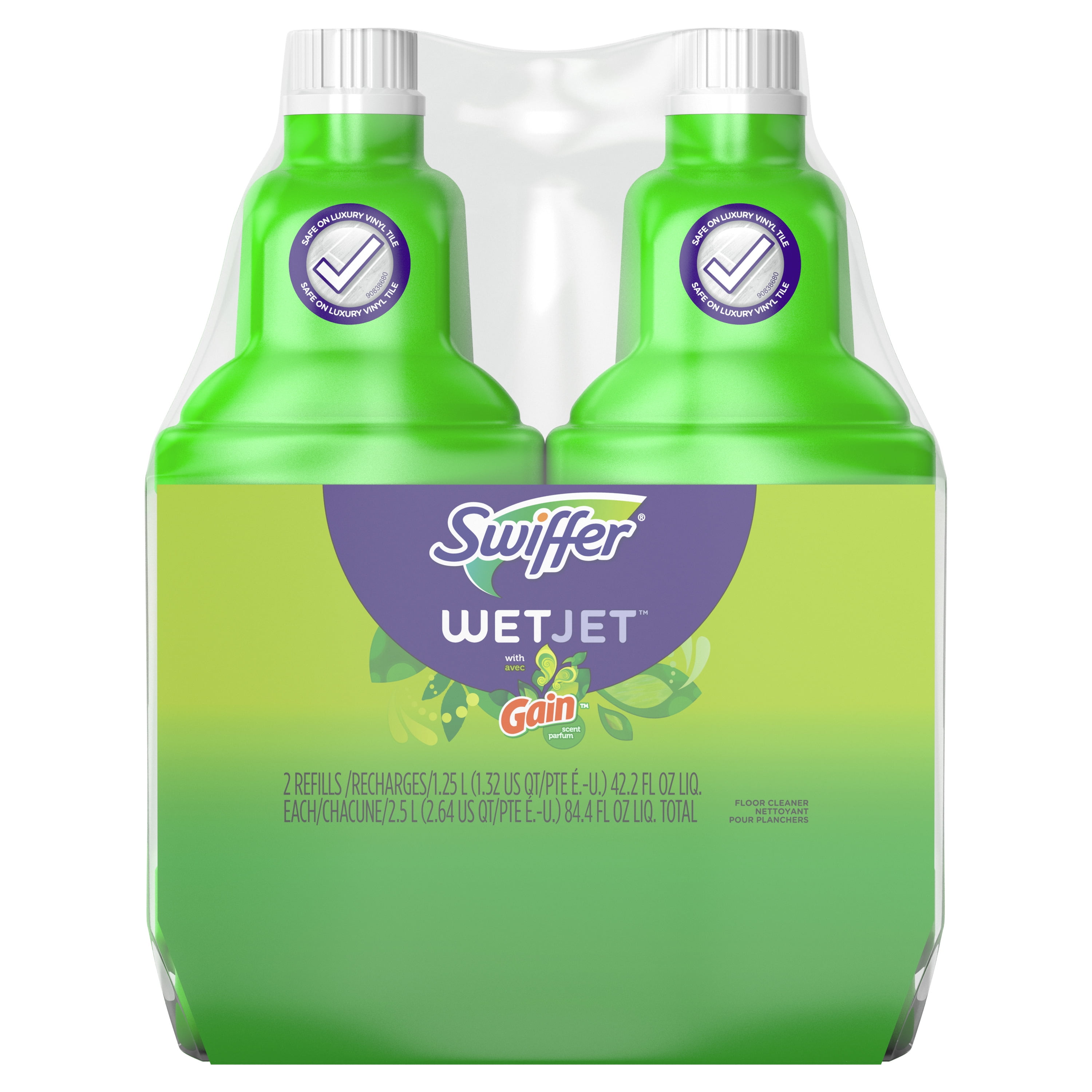 Swiffer WetJet Floor Cleaner, Gain Scent - 2 - 1.25 l (1.32 qt) 42.2 fl oz liq refills [2.5 l (2.64 qt) 84.4 fl oz]