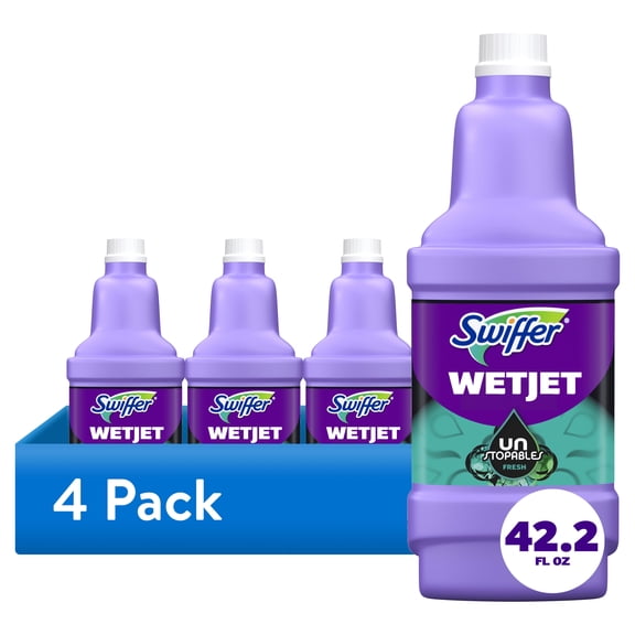 (4 pack) Swiffer Wet Jet Mop Refill Solution, Floor Cleaner, Unstopables, 1.25L