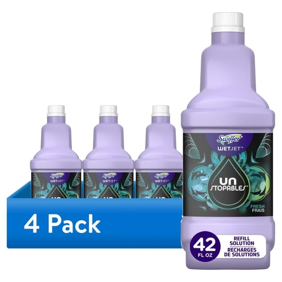 (4 pack) Swiffer Wet Jet Solution Refill, Unstoppables, 1 x 42.2 fl oz