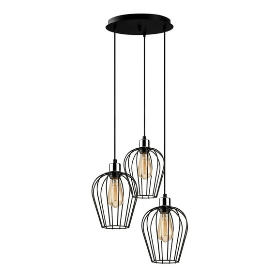 Swift Beacon Cage Trio Pendant Light Fixture - Hanging Pendant Lights for Kitchen Island, Bedroom, Entryway & Dining Room, Textured Black Finished Metal Body, Durable & Dimmable