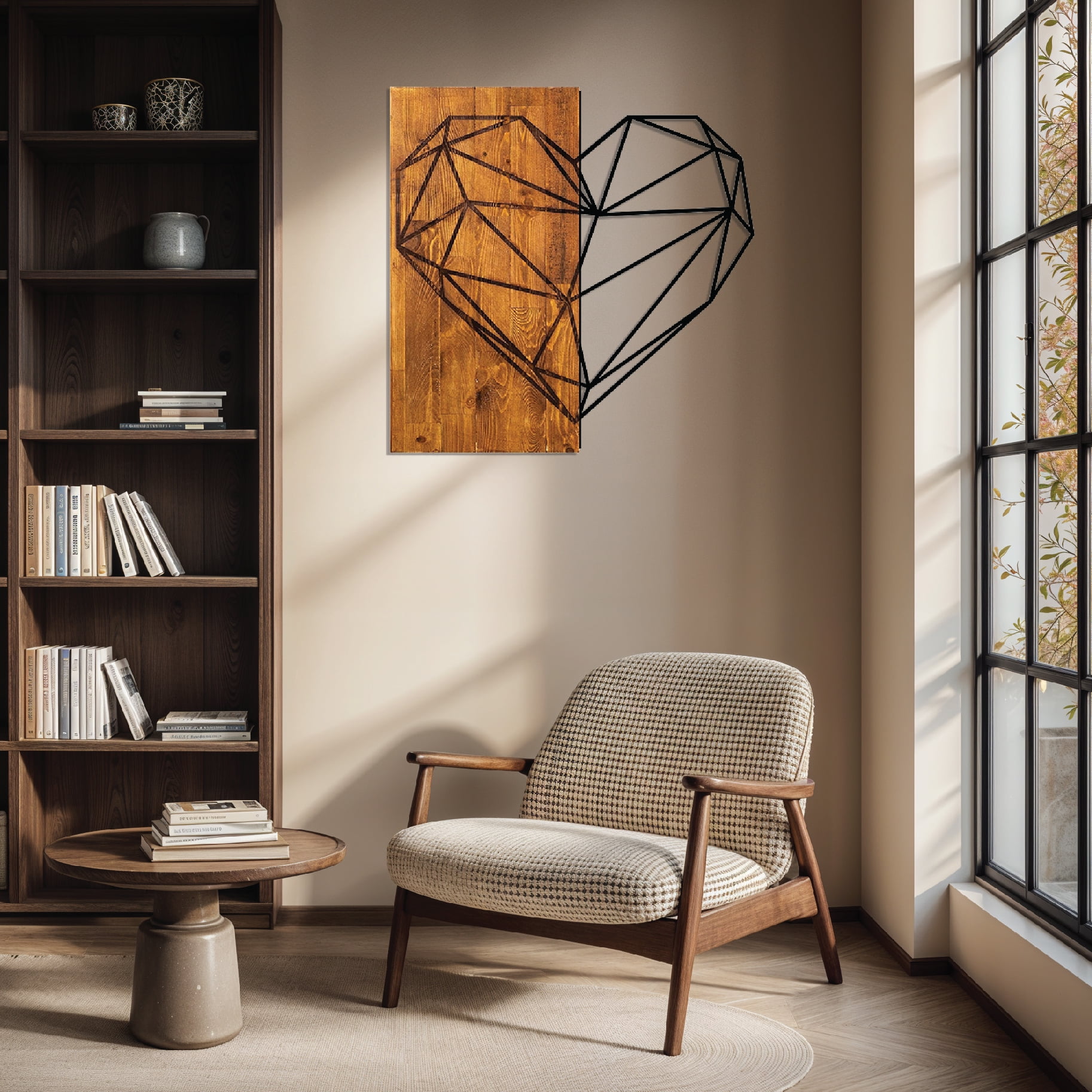 Swift Beacon Geometric Heartbeat Wood & Metal Wall Art - Elegant