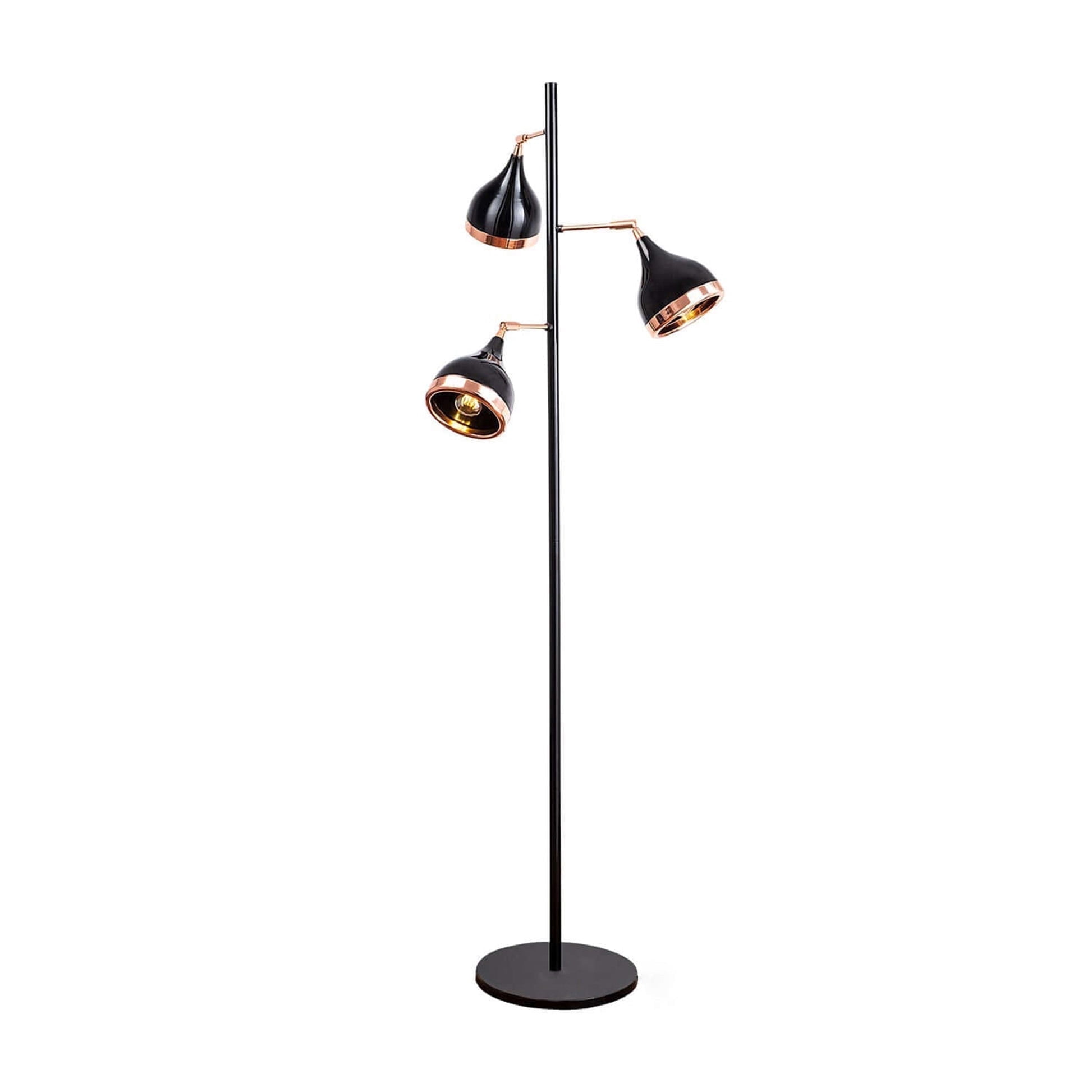 Swift Beacon Midnight Trinity Floor Lamp for Living Room - Durable Shiny Black Finished Metal Body, Perfect Tall Lamp for Bedroom, Office and Workspace