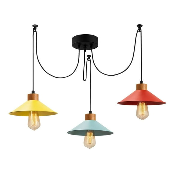 Swift Beacon Whimsy Rainbow Trio Pendant Light Fixture - Hanging Pendant Lights for Kitchen Island, Bedroom, Entryway & Dining Room, Wooden Metal Body, Durable & Dimmable