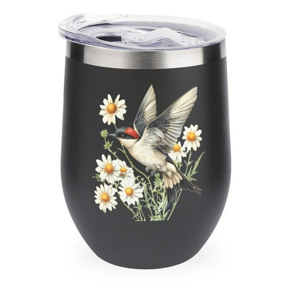 Swift Bird And Daisies 12oz Wine Tumbler with lid Stainless Steel Travel Mugs Double Wall Insulated Travel Coffee Cup Wine Glasses One size