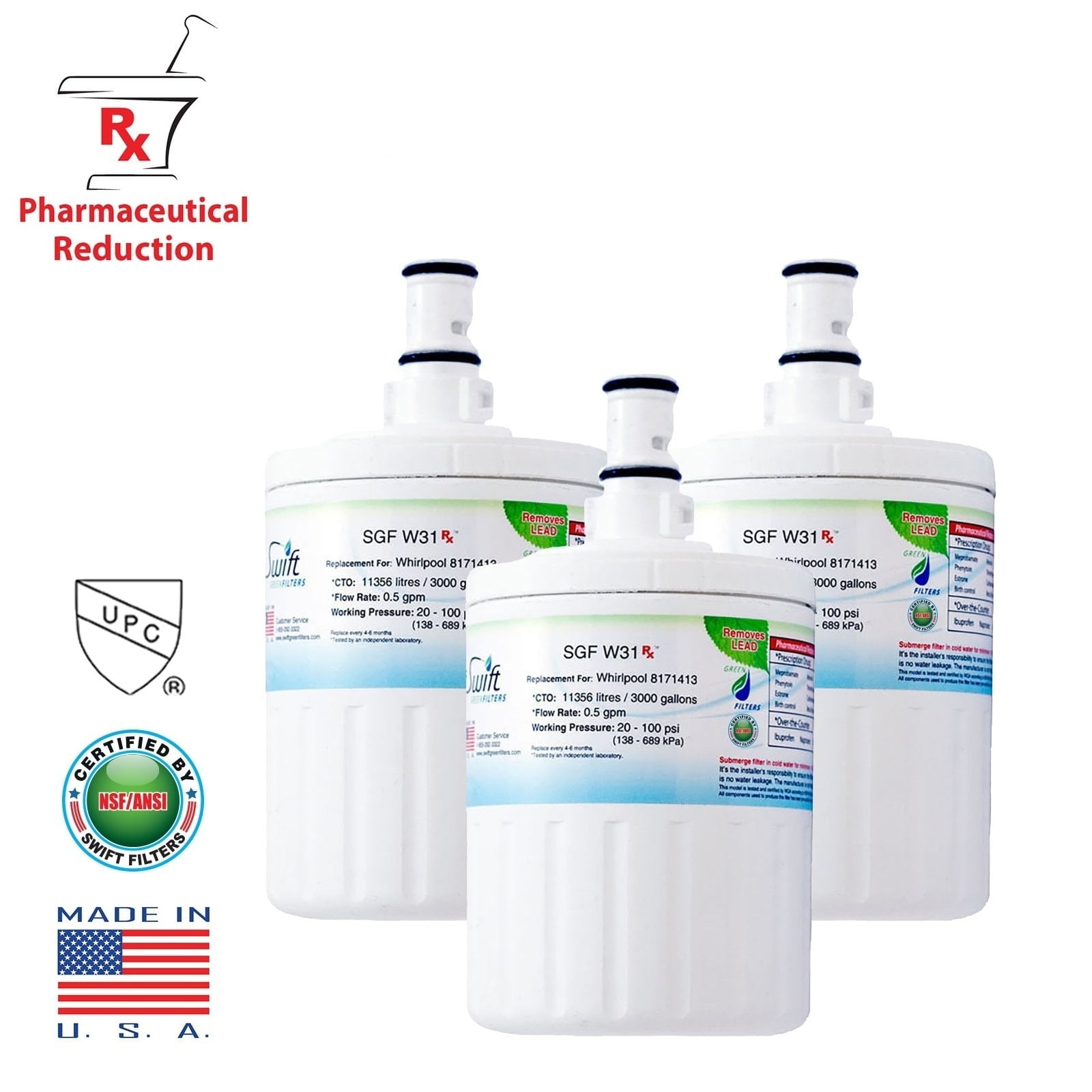 Swift Green Filters Ltd. Replacement Whirlpool 8171413 Kenmore 46-9002 Refrigerator Water Filter SGF-W31 Rx