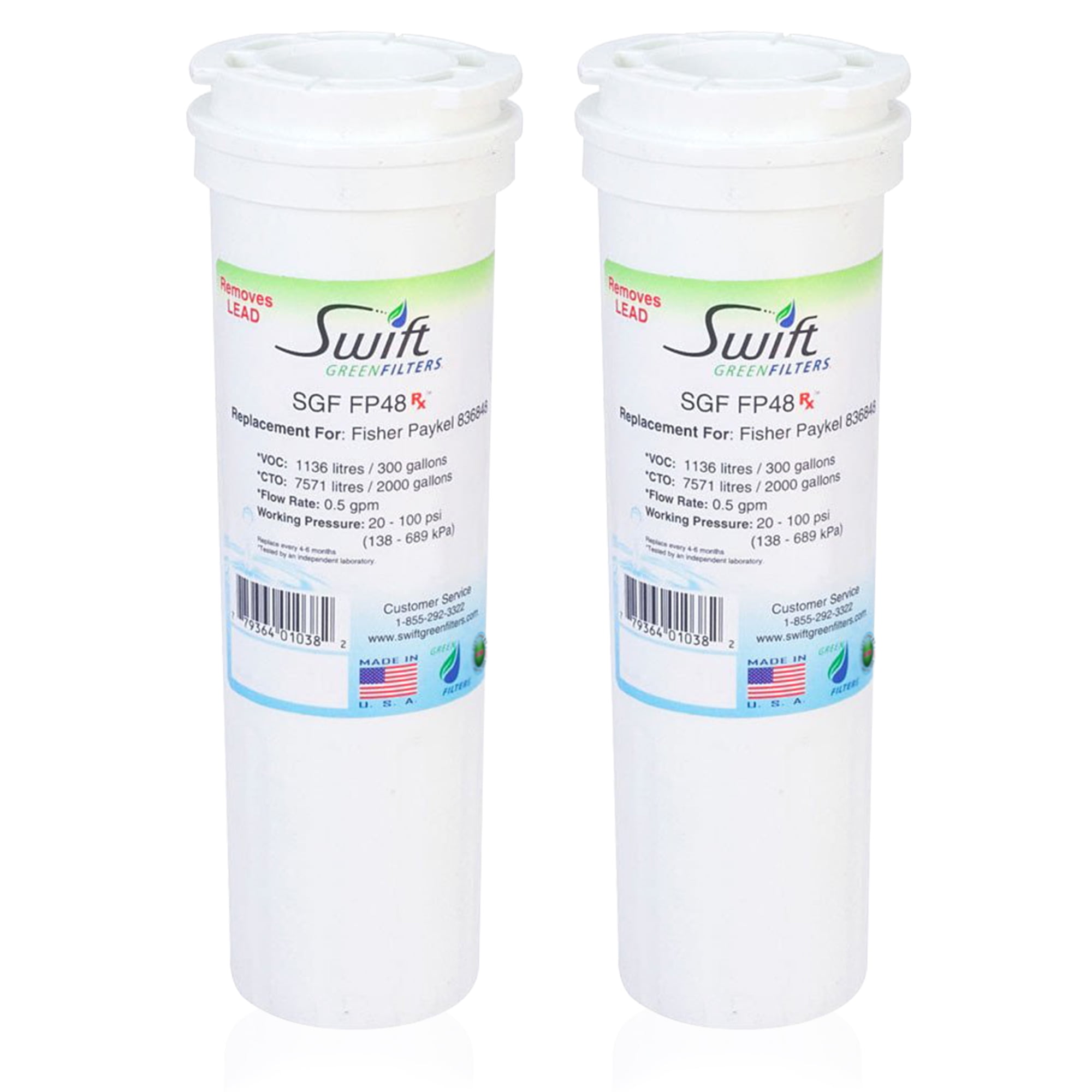 Swift Green Filters Pharmaceutical Replacement for Fisher & Paykel 836848 Refrigerators Water Filters(Pack of 2)