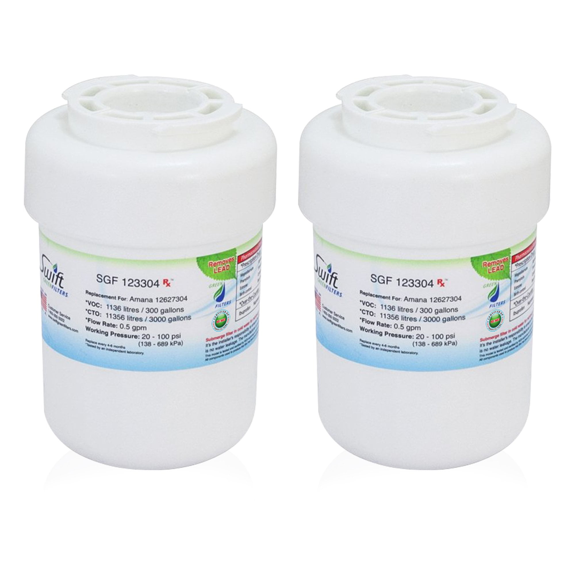 Swift Green Filters SGF -123304 Rx Pharmaceutical Replacement for Amana 1252704 Refrigerators Water Filters(Pack of 2)