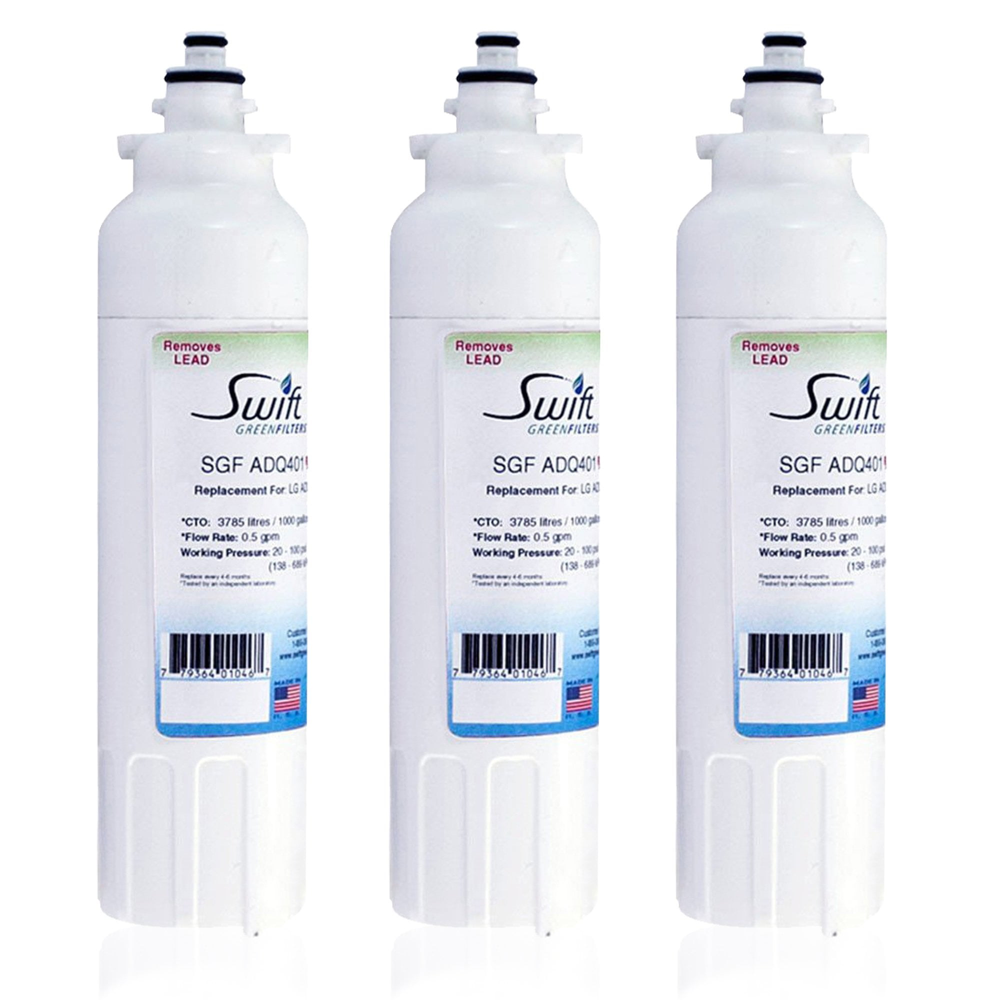 Swift Green Filters SGF-ADQ401 Rx Pharmaceutical Replacement for LG LT800P Refrigerators Water Filters(Pack of 3)