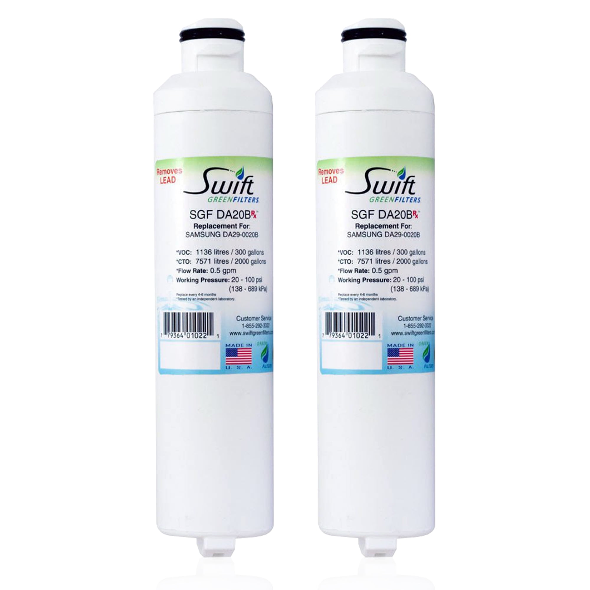 Swift Green Filters SGF-DA20B Rx Compatible Refrigerator Water Filter for DA29-0020B,HAF-CIN(2 Pack)