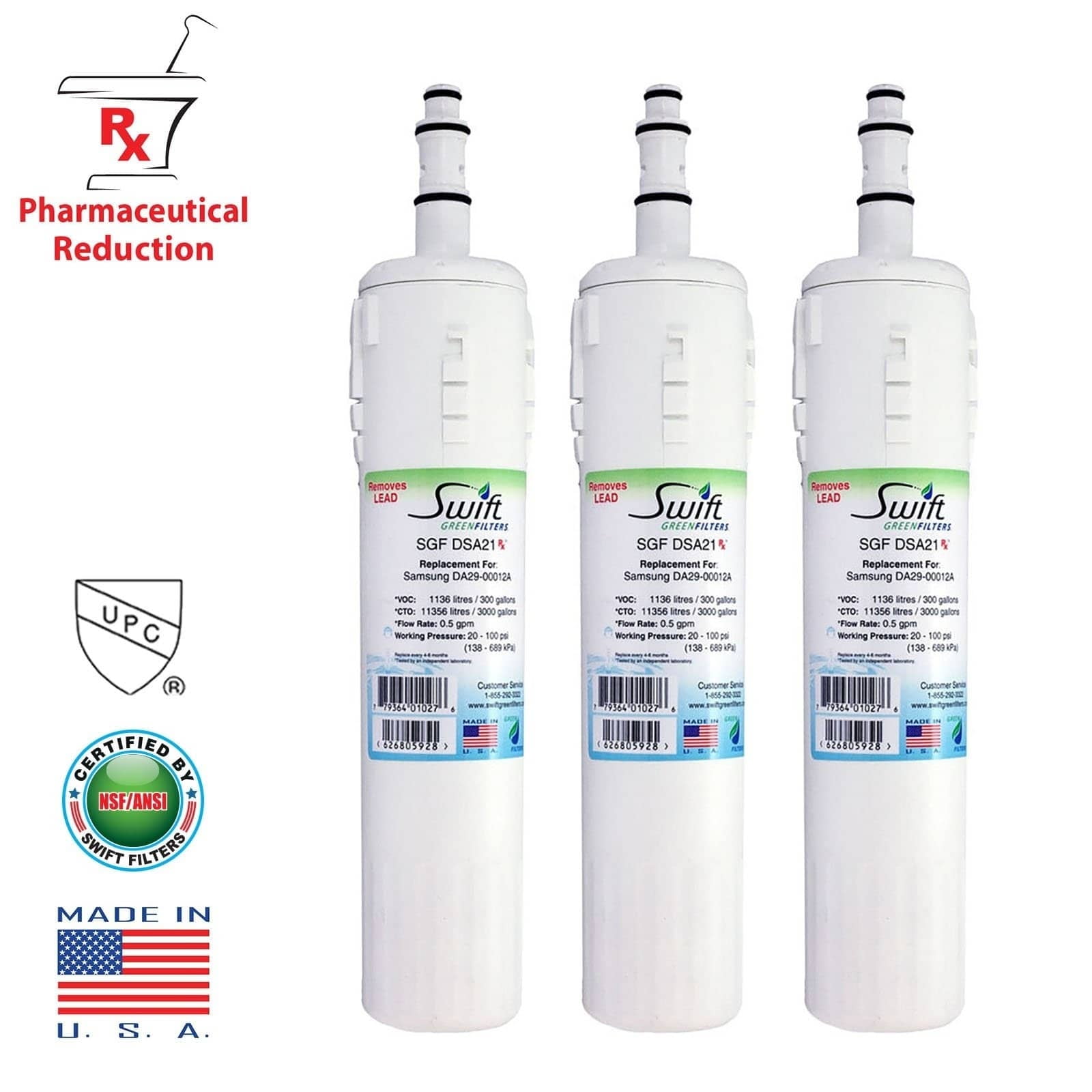 Swift Green Filters SGF-DSA21 Rx Compatible Refrigerator Water Filter for DA29-00012A (3 Pack)