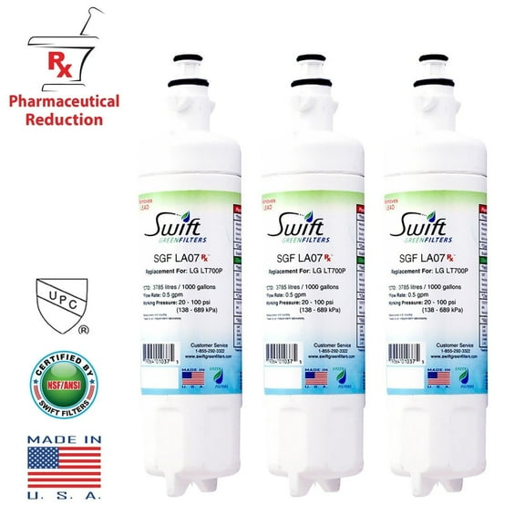 Swift Green Filters SGF-LA07 Rx Compatible for LT700-P,46-9690, ADQ36006102,EFF-6032A Pharmaceuticals Refrigerator water Filter (3 Pack),Made in USA