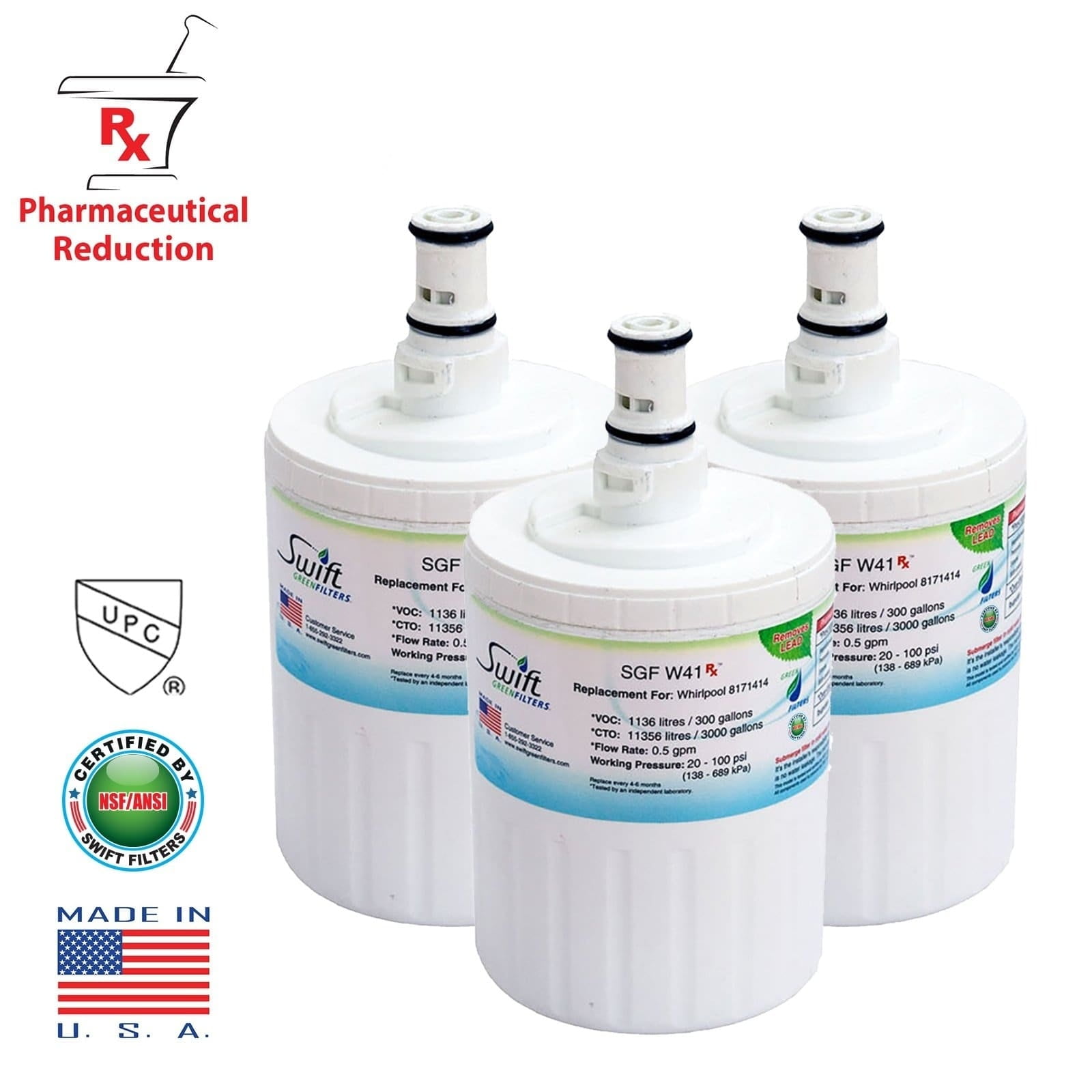 Swift Green Filters SGF-W41 Rx Compatible Refrigerator Water Filter for EDR8D1, FILTER 8,46-9002 -3P