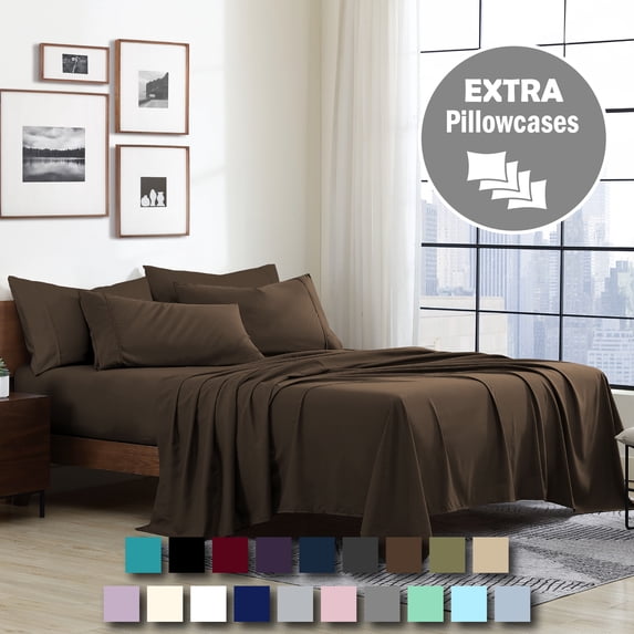 Swift Home 4-Piece Soft Lightweight Brown Microfiber Sheet Set with Extra Pillowcases, Twin