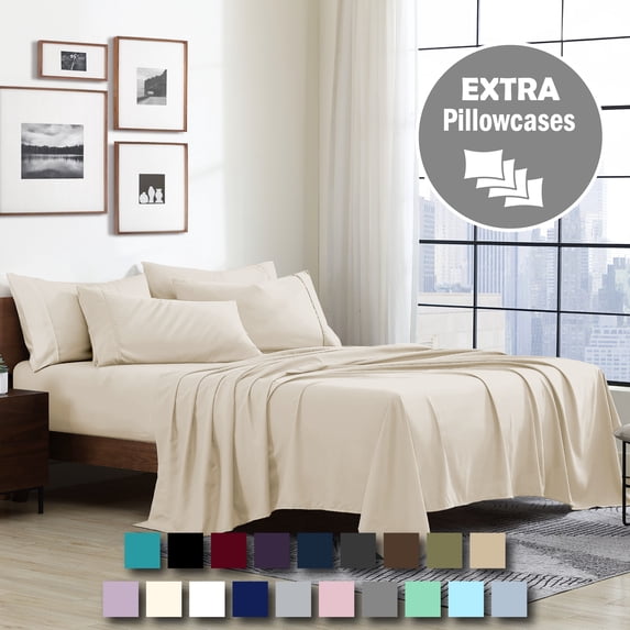Swift Home 4-Piece Soft Lightweight Cream Microfiber Sheet Set with Extra Pillowcases, Twin-XL