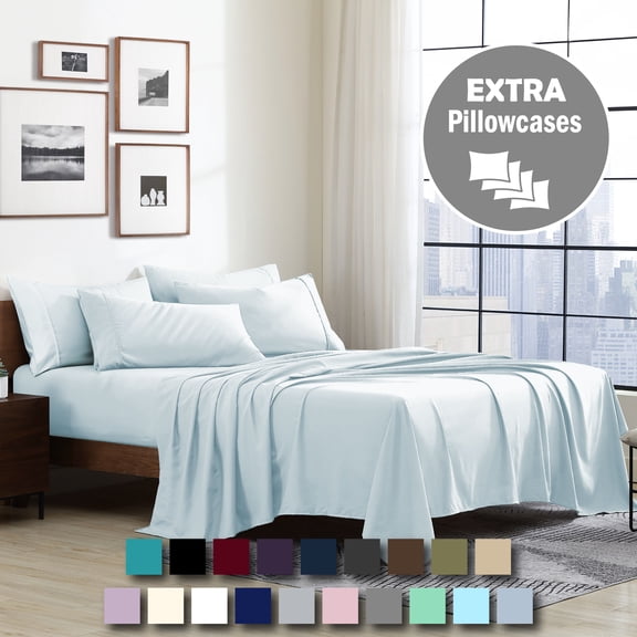 Swift Home 6-Piece Soft Lightweight Aqua Microfiber Sheet Set with Extra Pillowcases, Queen