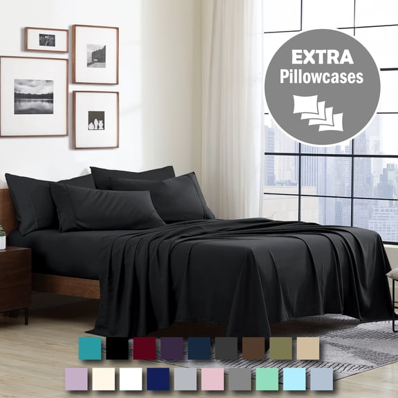 Swift Home 6-Piece Soft Lightweight Black Microfiber Sheet Set with Extra Pillowcases, Full