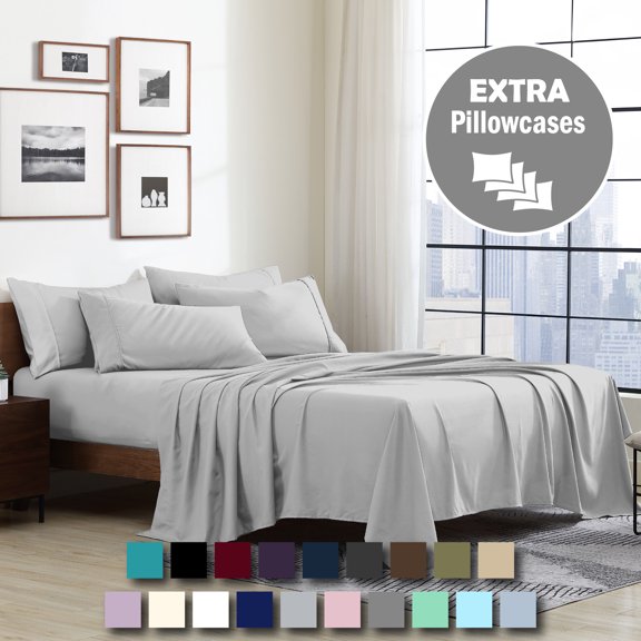 Swift Home 6-Piece Soft Lightweight Light Gray Microfiber Sheet Set with Extra Pillowcases, Queen