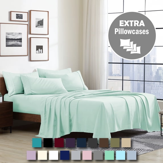Swift Home 6-Piece Soft Lightweight Mint Microfiber Sheet Set with Extra Pillowcases, Full