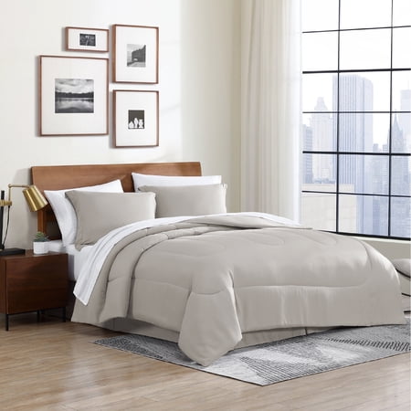 Swift Home 6PC Taupe Twin Bedding Set - Comforter, Sheets, Pillowcases, Bedskirt, Shams
