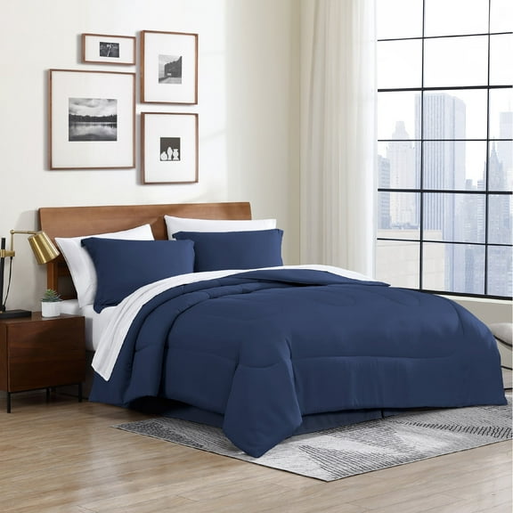 Swift Home 6PC Indigo Twin Bedding Set - Comforter, Sheets, Pillowcases, Bedskirt, Shams
