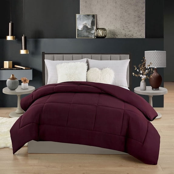 Swift Home All-Season Down Alternative Single Comforter & Duvet Insert 1-Piece Bedding Burgundy Twin