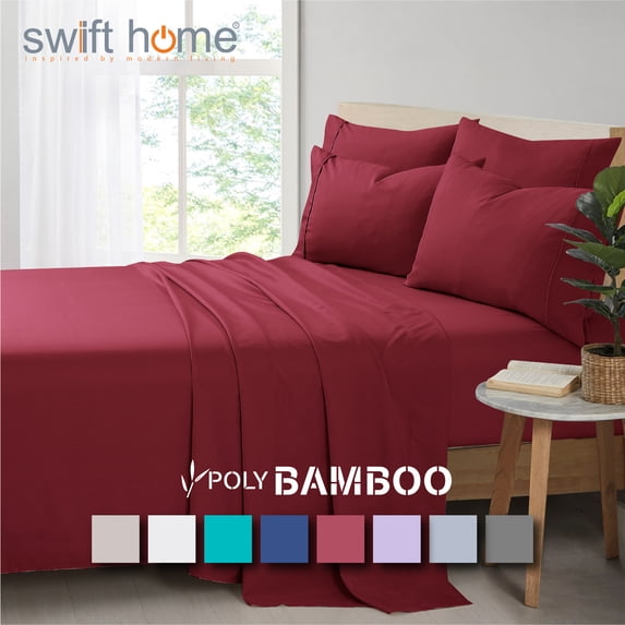 Swift Home Bonus Pillowcases Eco Friendly Bamboo Blend Sheet Set, 4 PC, Twin, Burgundy