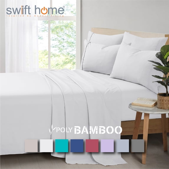 Swift Home Bonus Pillowcases Eco Friendly Bamboo Blend Sheet Set, 4 PC, Twin, White