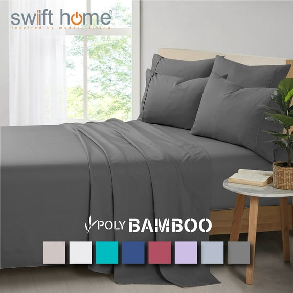 Swift Home Bonus Pillowcases Eco Friendly Bamboo Blend Sheet Set, 6 PC, King, Charcoal Gray