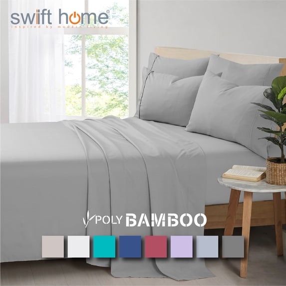 Swift Home Bonus Pillowcases Eco Friendly Bamboo Blend Sheet Set, 6 PC, King, Light Gray