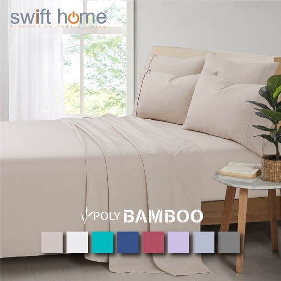 Swift Home Bonus Pillowcases Eco Friendly Bamboo Blend Sheet Set, 6 PC, Queen, Cream