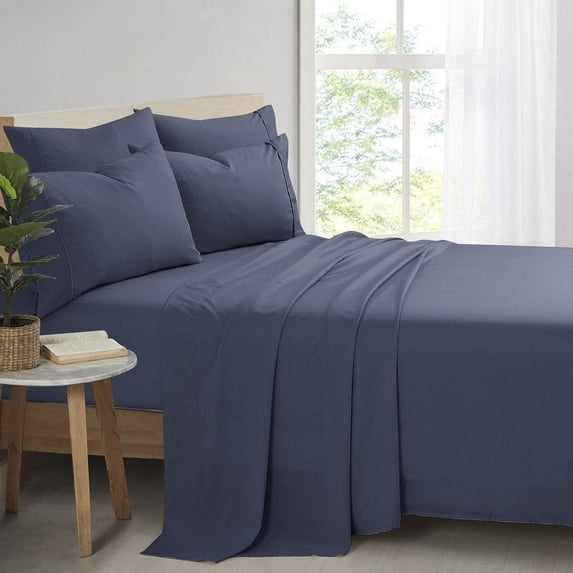 Swift Home Bonus Pillowcases Eco Friendly Bamboo Blend Sheet Set, 6 PC, Queen, Navy