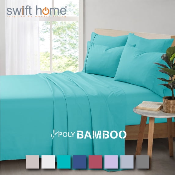 Swift Home Bonus Pillowcases Eco Friendly Bamboo Blend Sheet Set, 6 PC, Queen, Teal