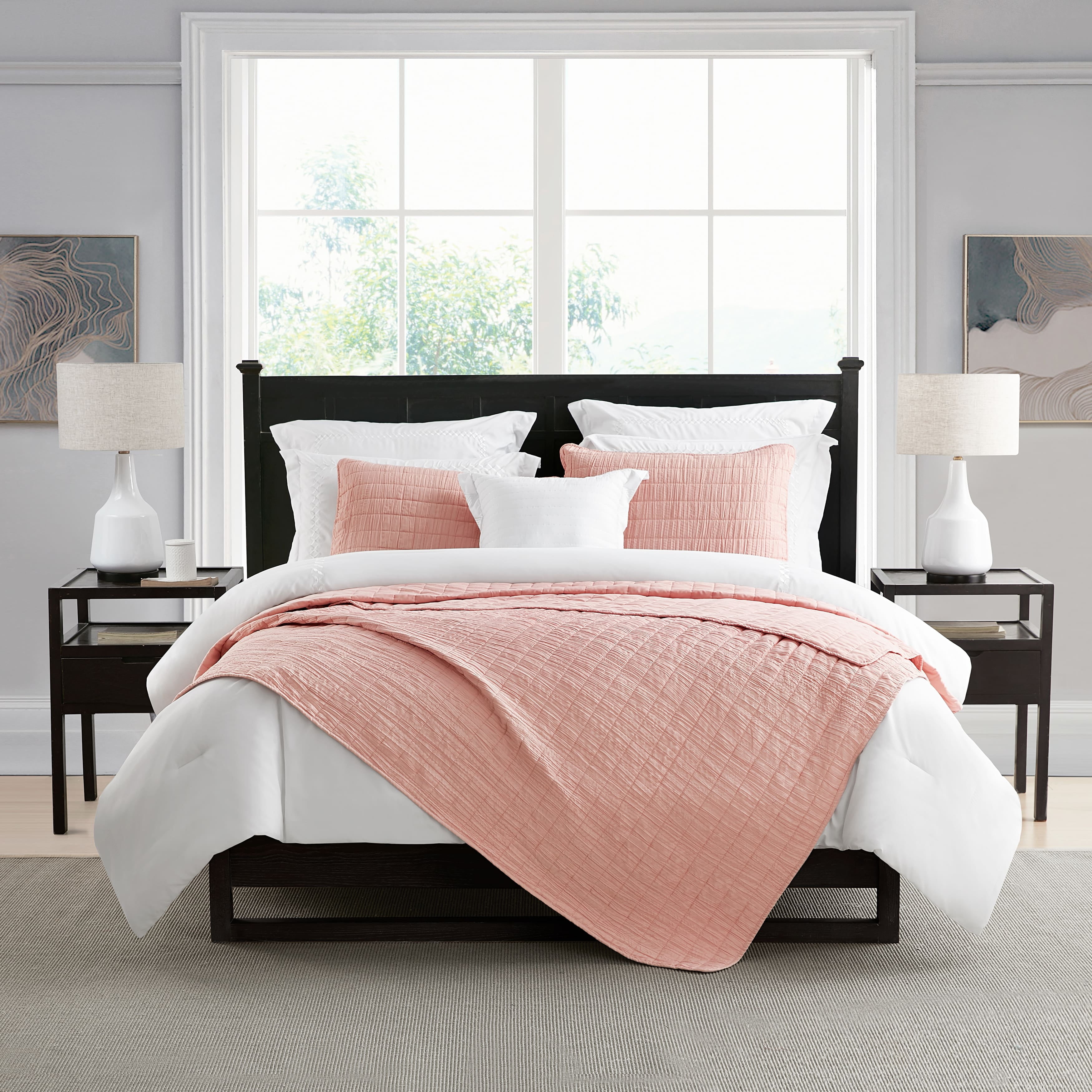Coral Crinkle Texture Cotton Blend Full/Queen Quilt Set
