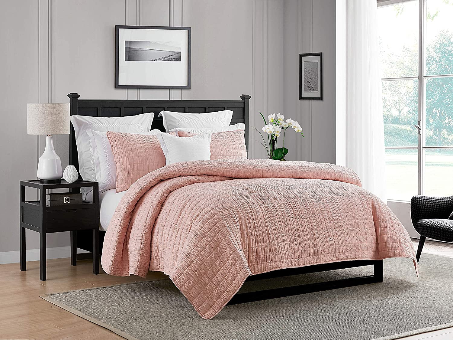 Coral Twin Reversible Microfiber Quilt Set with Sham