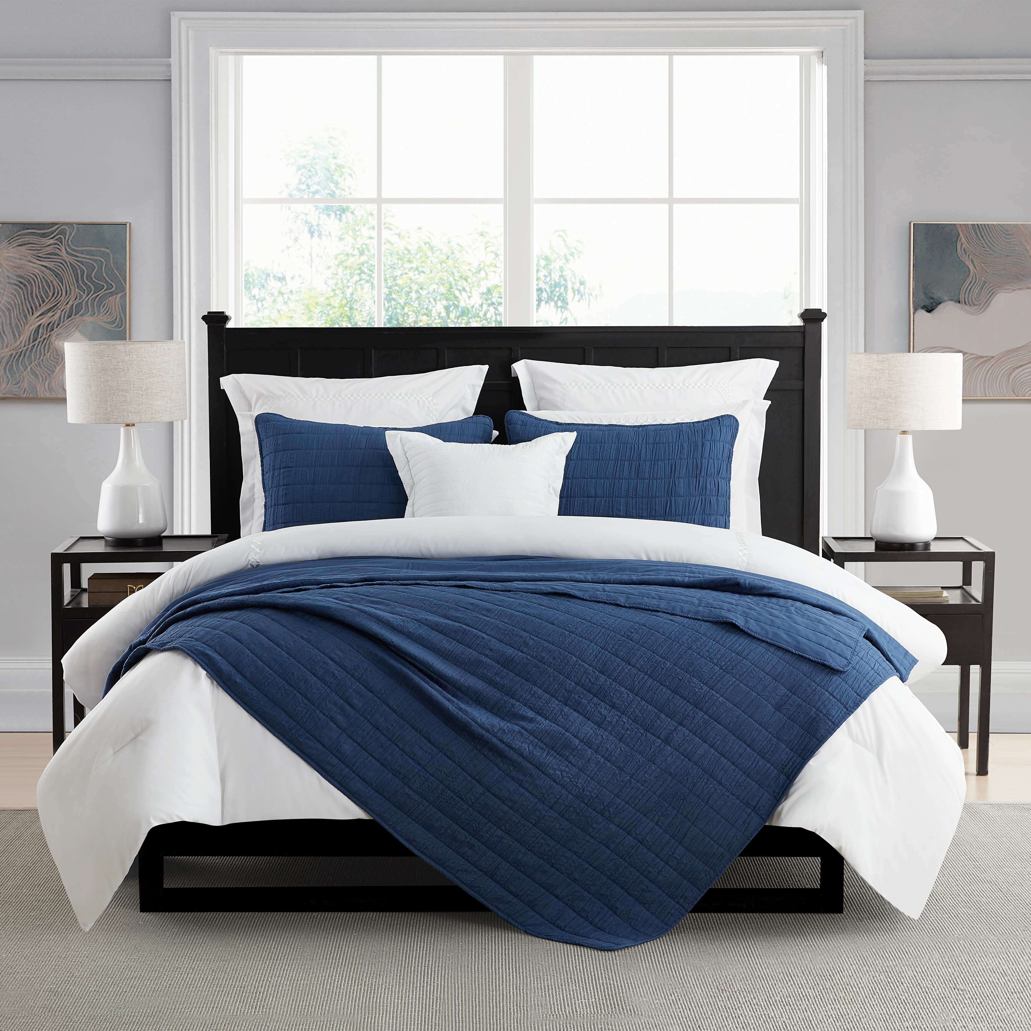 Navy Full Microfiber Reversible Quilt Set with Shams