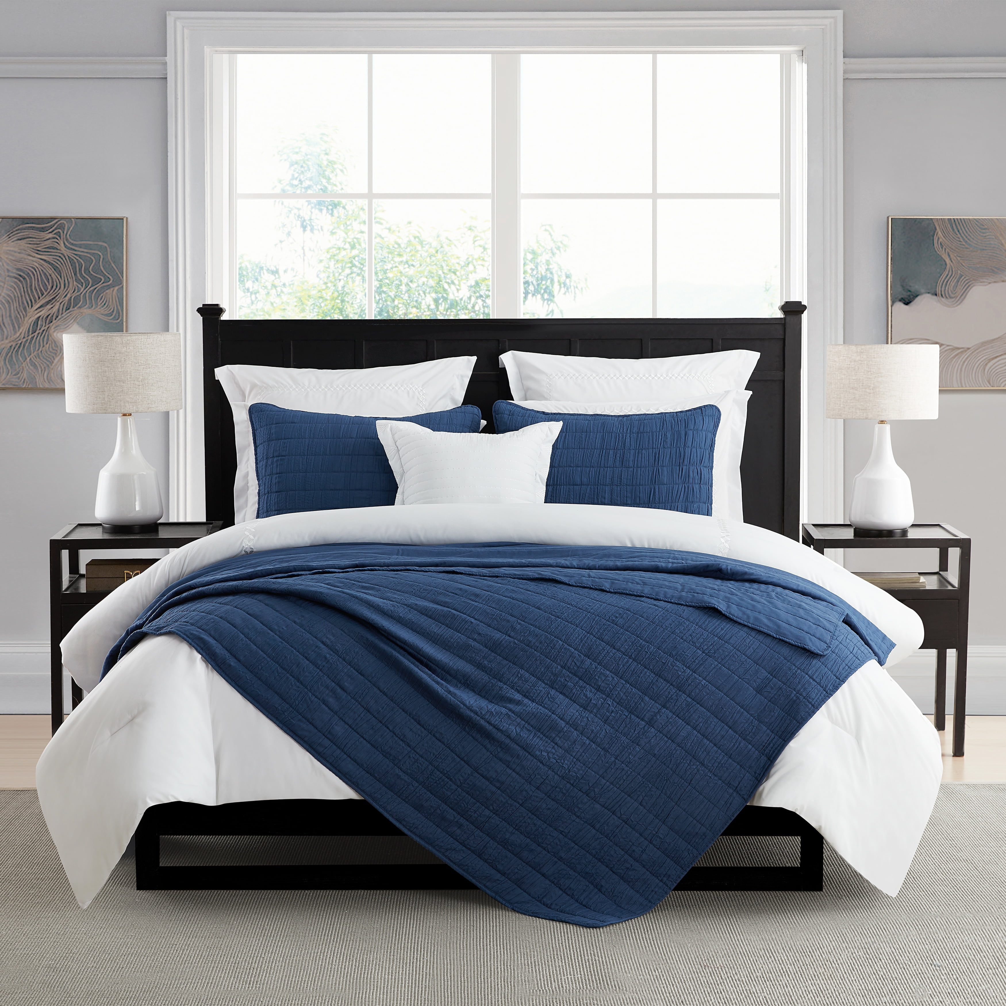 Navy Full Microfiber Reversible Quilt Set with Shams